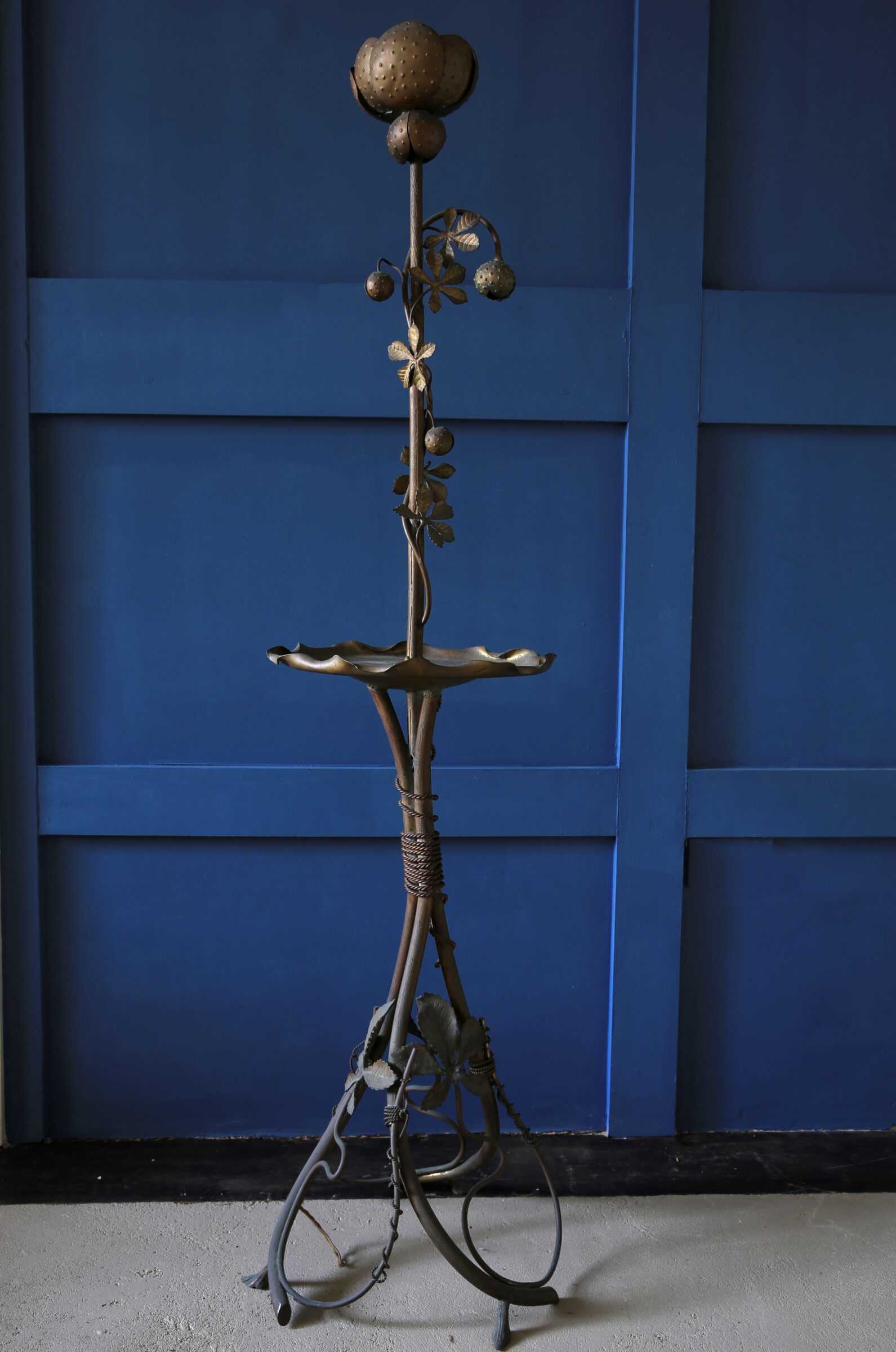 Art Nouveau, French Bronze and Brass Chestnut Form Lamp