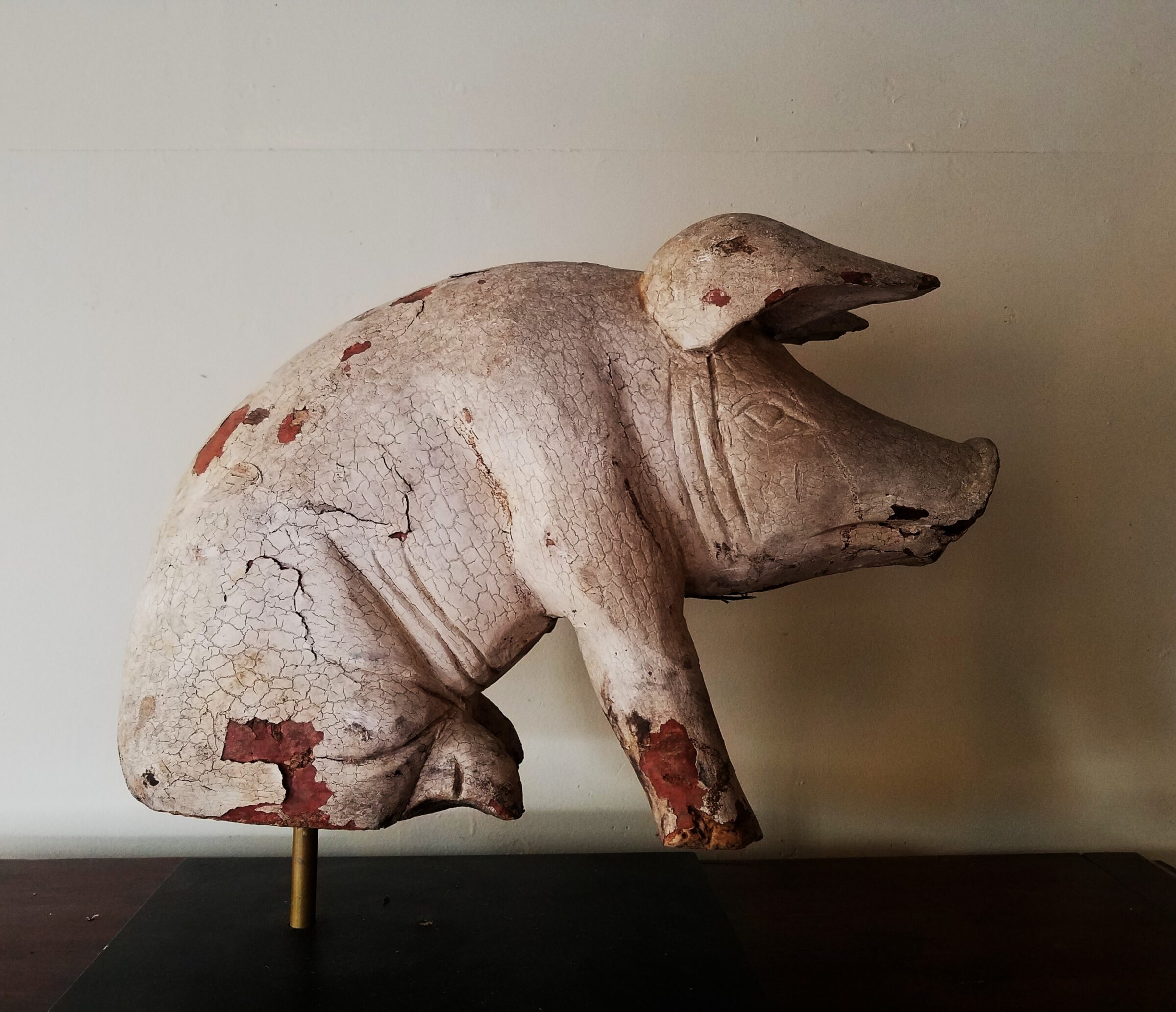 A Vintage Carved Folk Art Seated Pig