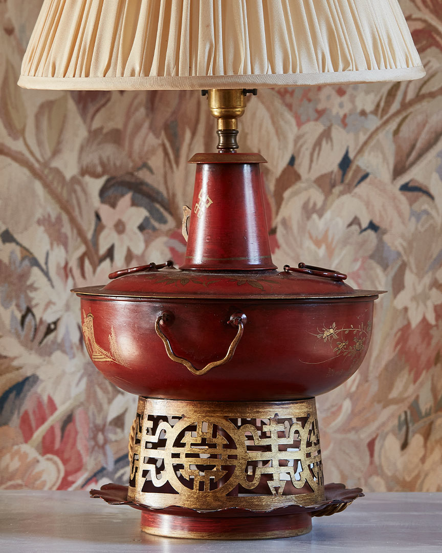 Pair, Chinese Style Red Tole Lamps