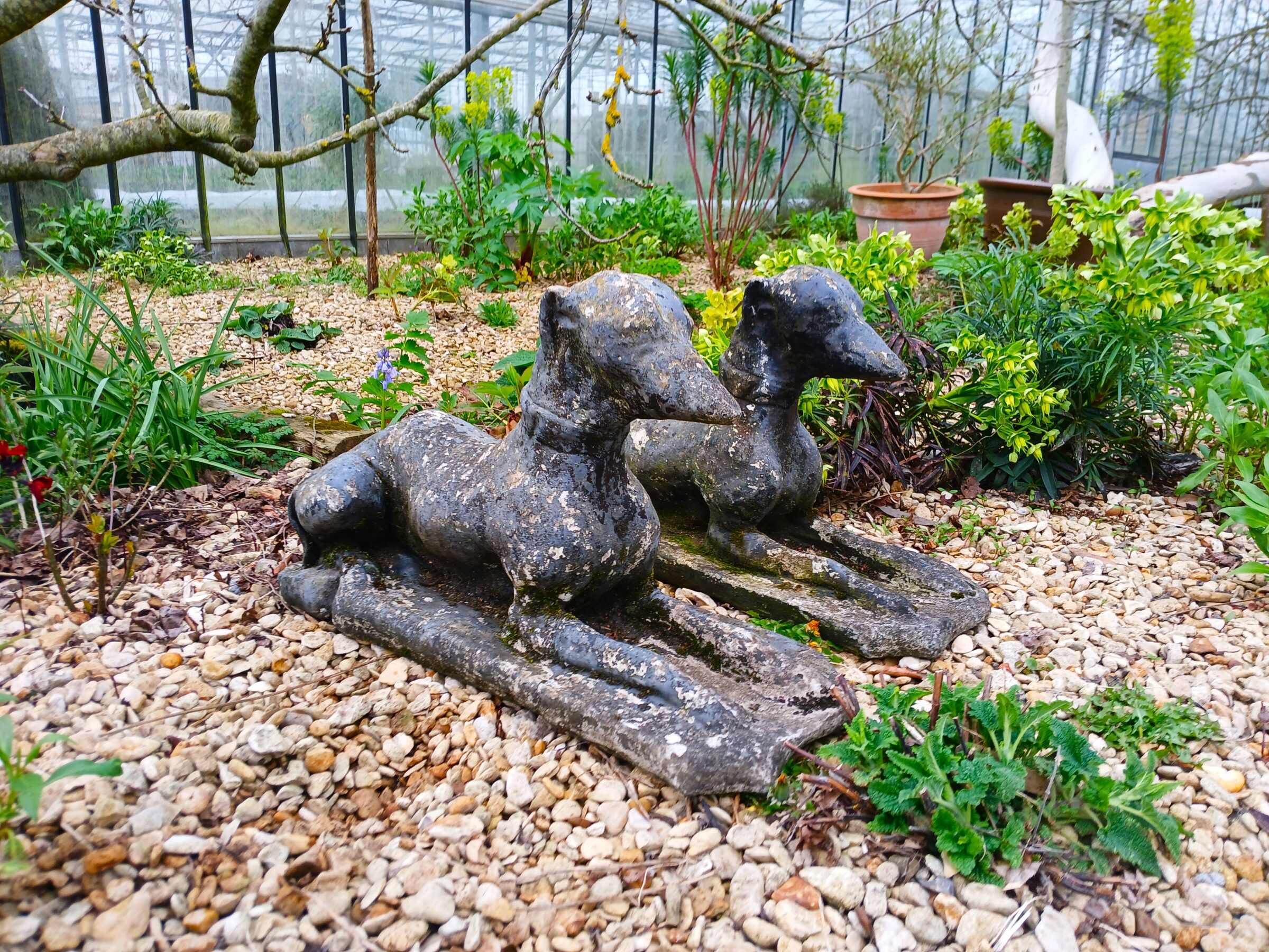 Pair Vintage Composite Stone Whippets